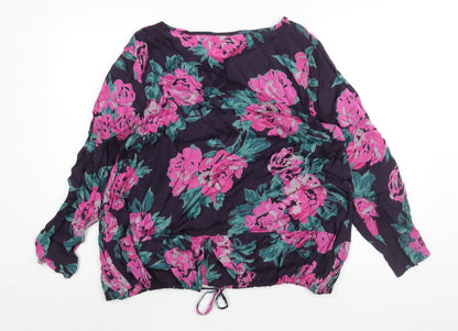Masai Womens Purple Floral Viscose Basic Blouse Size L Roll Neck - Drawstring Hem