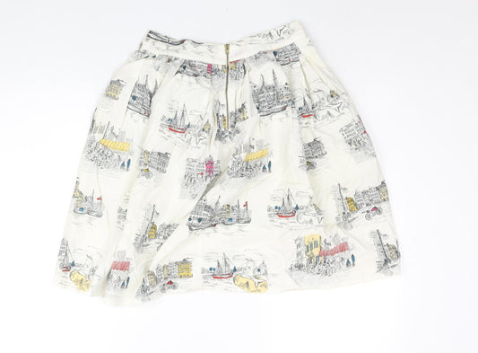 Yumi Womens Ivory Geometric Cotton A-Line Skirt Size 8 Zip - Street Building Print