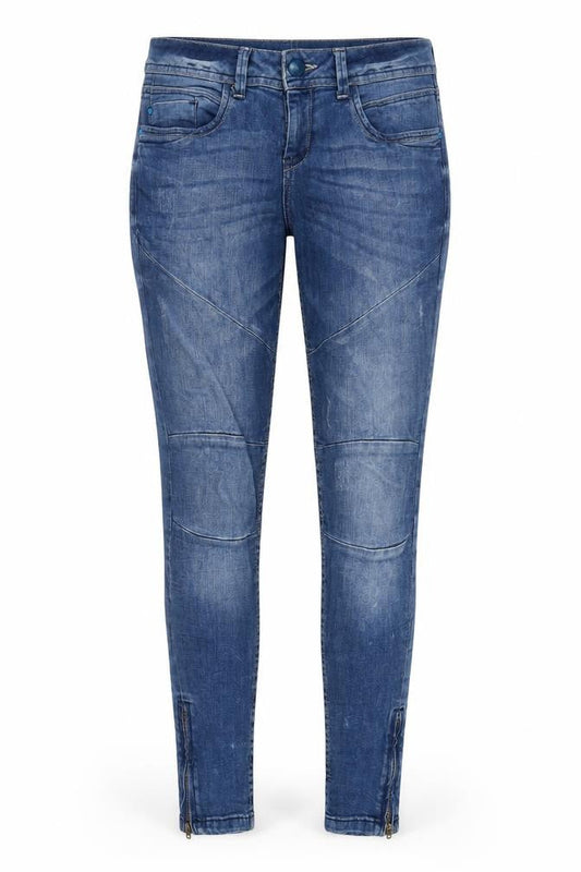 Front view of Denim & Co. women’s blue cotton skinny jeans, size UK 10, 29-inch leg regular zip - ankle zips