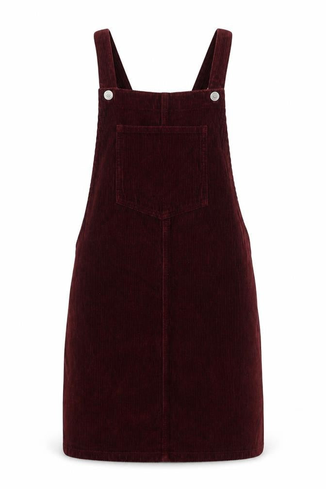 Topshop Womens Red Cotton Pinafore/Dungaree Dress Size 8 Square Neck Button