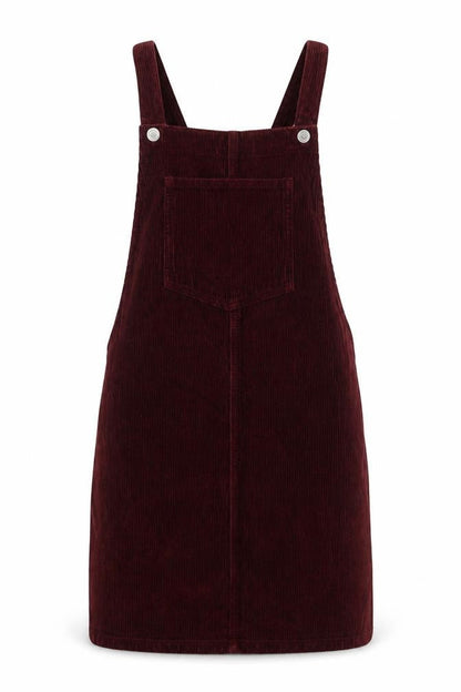 Topshop Womens Red Cotton Pinafore/Dungaree Dress Size 8 Square Neck Button