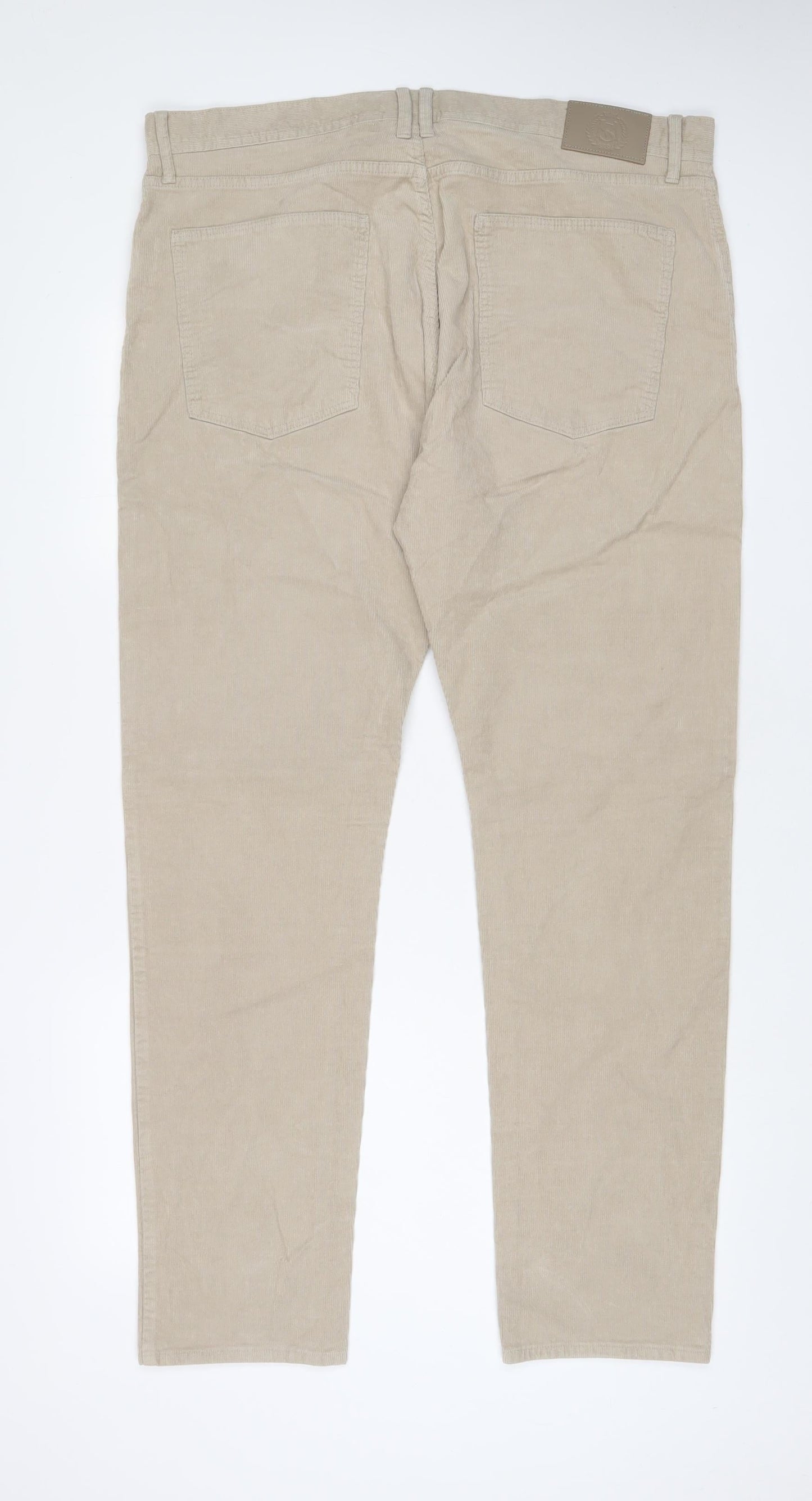 Marks and Spencer Mens Beige Cotton Trousers Size 40 in L33 in Slim Zip - Long Leg