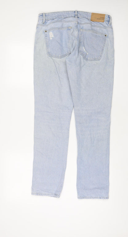 Zara Womens Blue Cotton Straight Jeans Size 8 L31 in Regular Button - Glitter