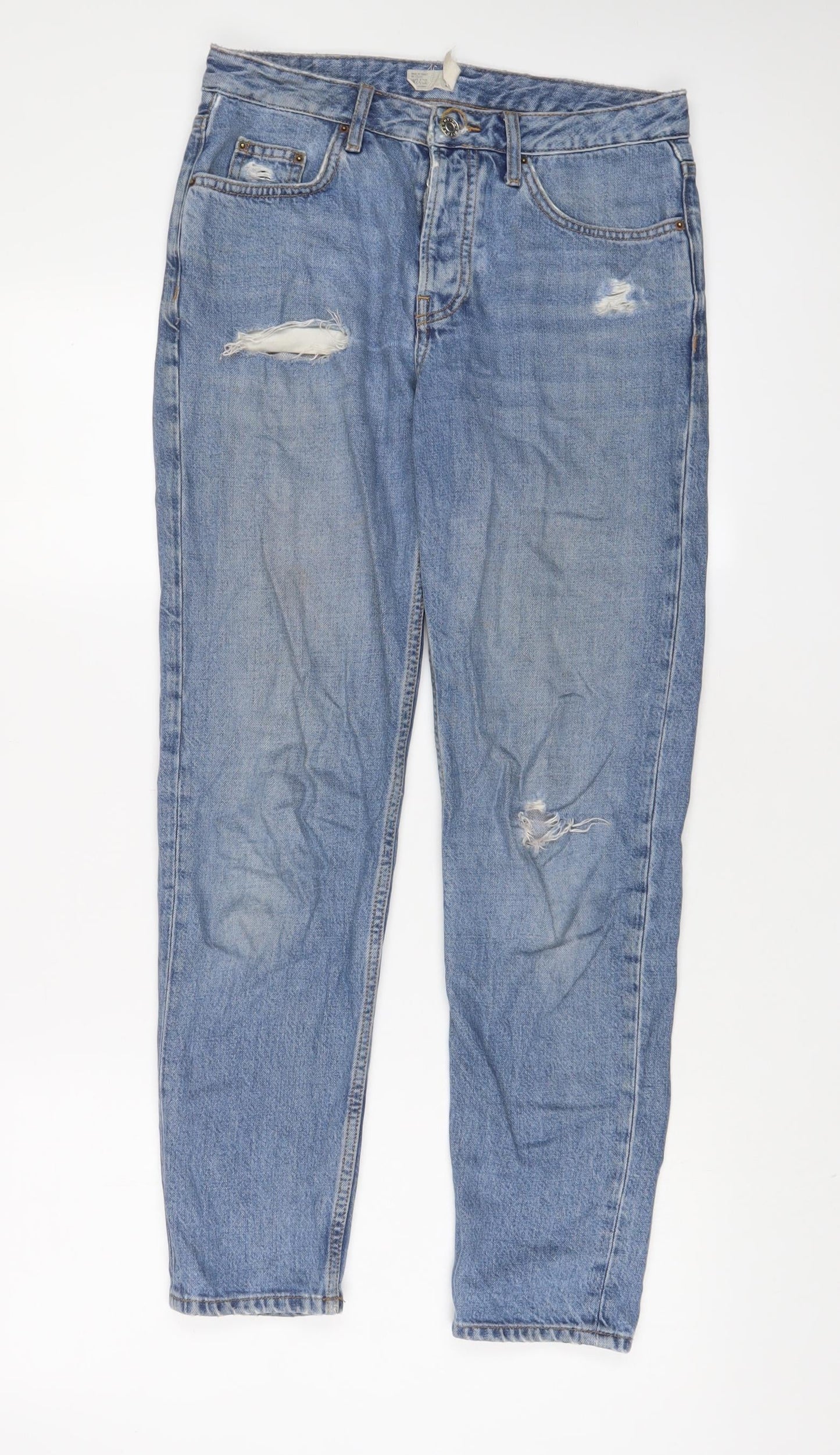 Topshop Womens Blue Cotton Straight Jeans Size 24 in L32 in Regular Button