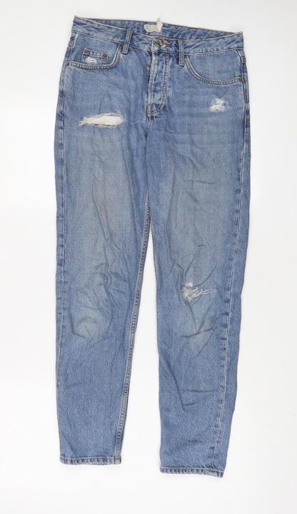 Topshop Womens Blue Cotton Straight Jeans Size 24 in L32 in Regular Button