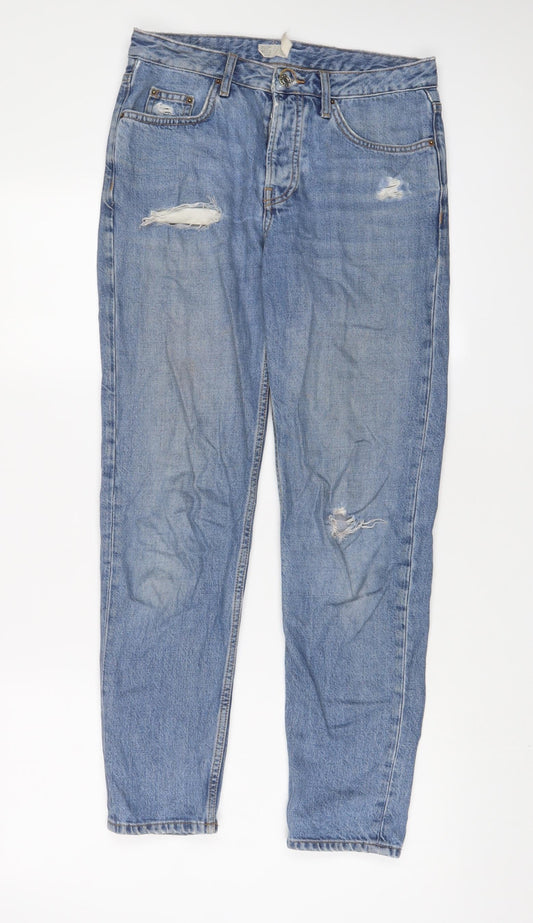 Topshop Womens Blue Cotton Straight Jeans Size 24 in L32 in Regular Button