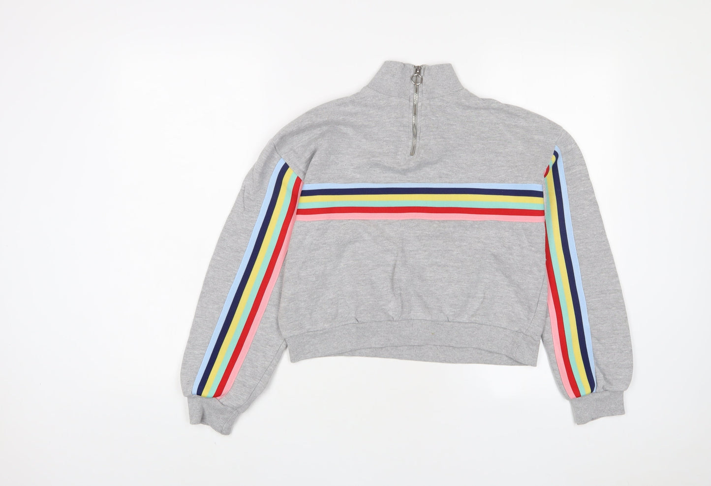 Bershka Womens Grey Striped Cotton Pullover Sweatshirt Size XS Zip - Embroidered