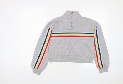 Bershka Womens Grey Striped Cotton Pullover Sweatshirt Size XS Zip - Embroidered