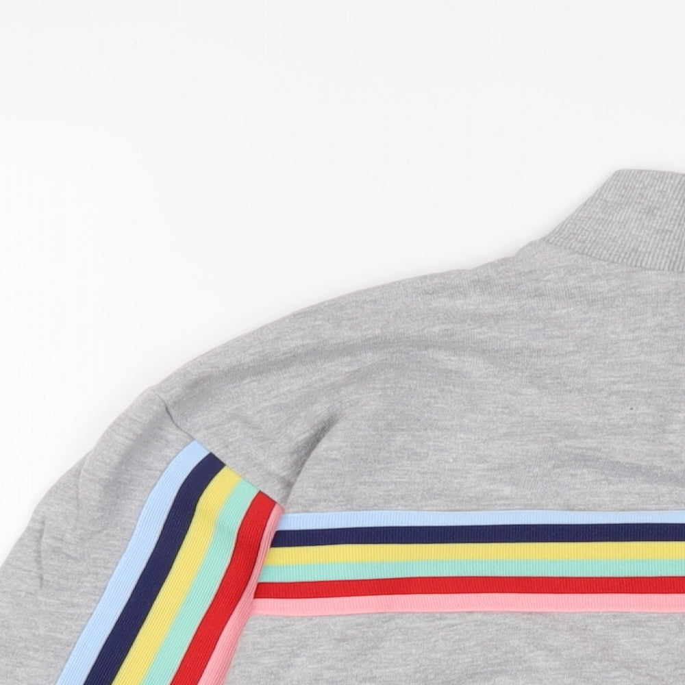 Bershka Womens Grey Striped Cotton Pullover Sweatshirt Size XS Zip - Embroidered