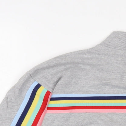 Bershka Womens Grey Striped Cotton Pullover Sweatshirt Size XS Zip - Embroidered