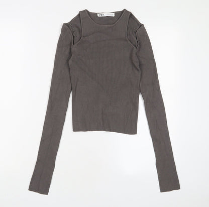 Womens UK Size S Zara Green Cropped T-Shirt