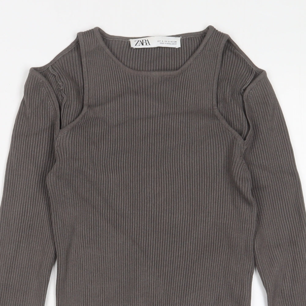 Womens UK Size S Zara Green Cropped T-Shirt