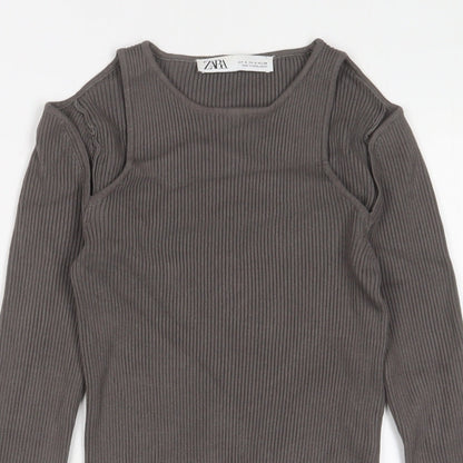 Womens UK Size S Zara Green Cropped T-Shirt