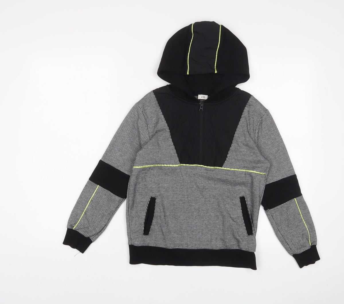 Additional front view of River Island boys’ black houndstooth jacket, size 9-10, years zip