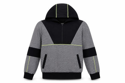 Front view of River Island boys’ black houndstooth jacket, size 9-10, years zip