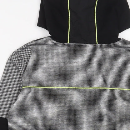 Brand and care label for River Island boys’ black houndstooth jacket, size 9-10, years zip