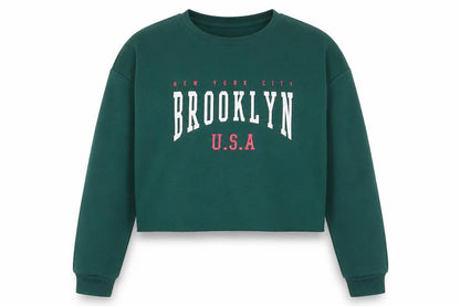 New Look Girls Green Cotton Pullover Sweatshirt Size 12-13 Years Pullover - Brooklyn