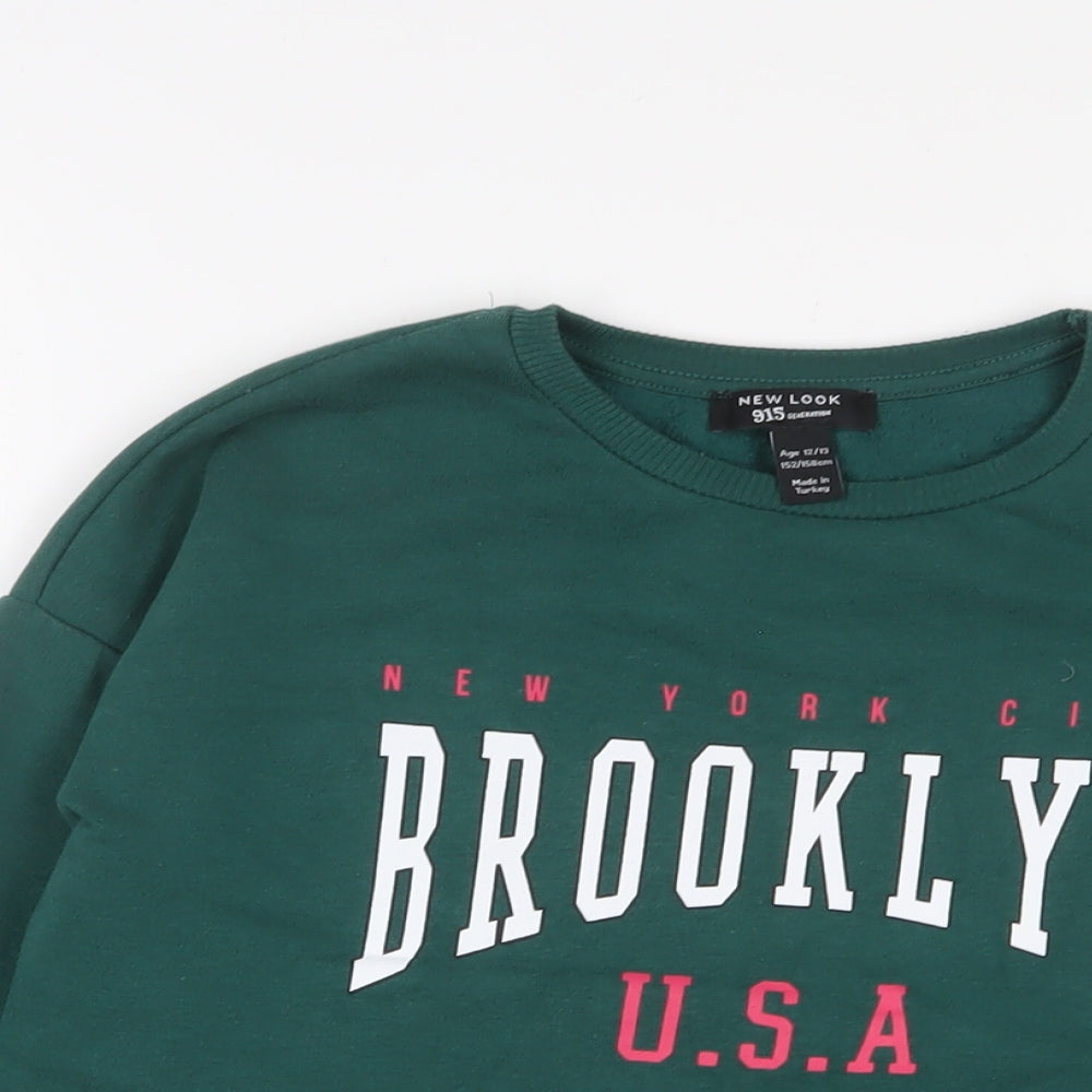 New Look Girls Green Cotton Pullover Sweatshirt Size 12-13 Years Pullover - Brooklyn