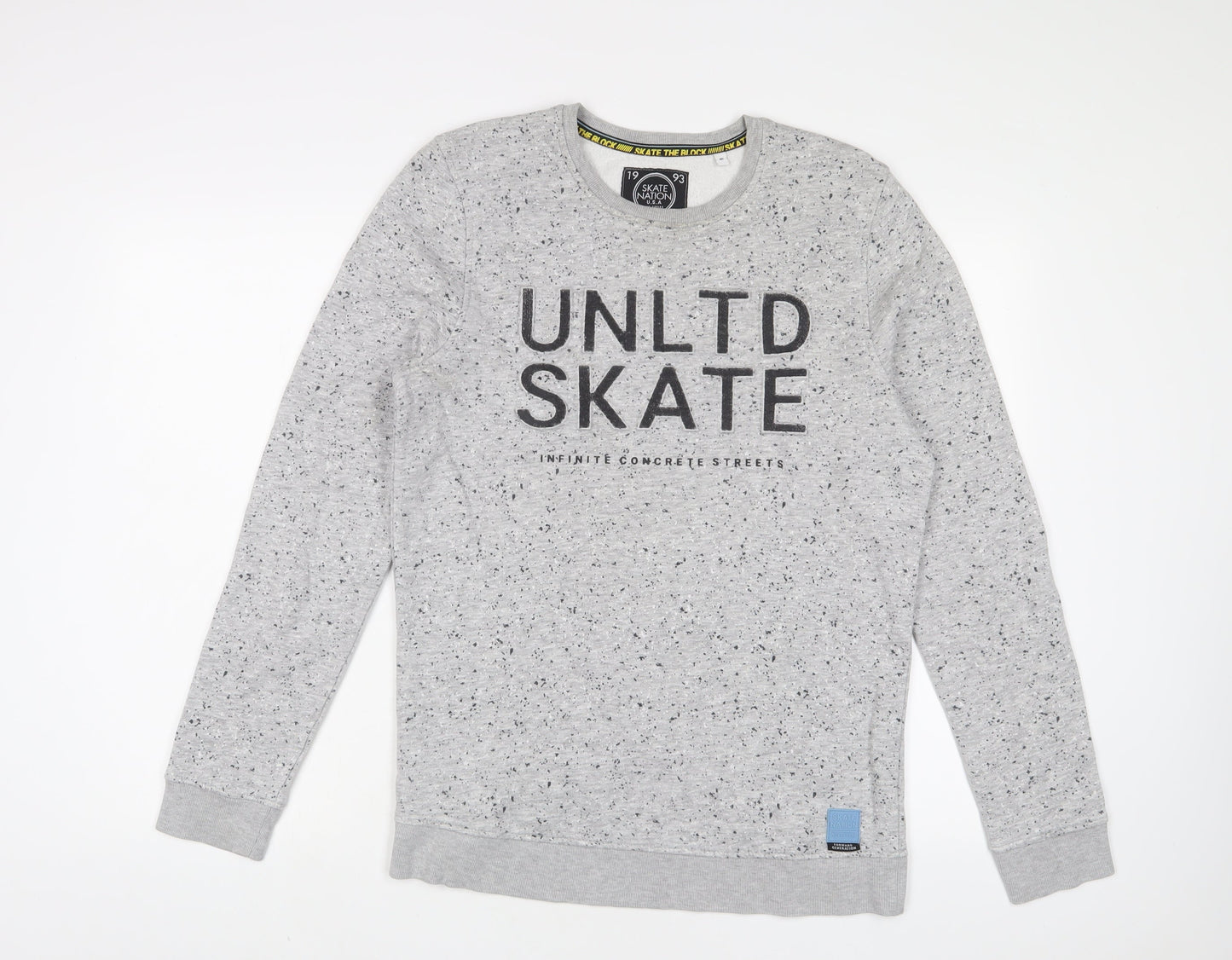 Skate Nation Boys Grey Cotton Pullover Sweatshirt Size 12 Years Pullover - Embroidered