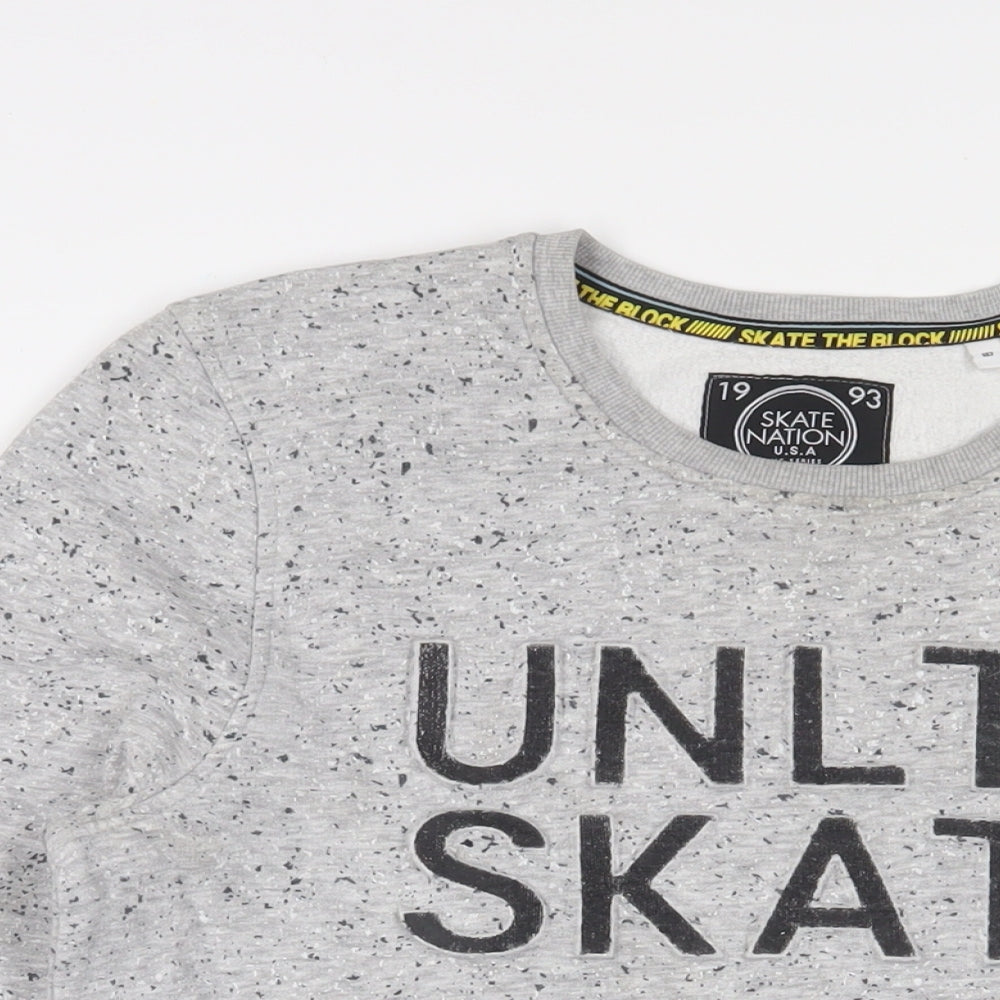 Skate Nation Boys Grey Cotton Pullover Sweatshirt Size 12 Years Pullover - Embroidered