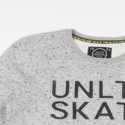 Skate Nation Boys Grey Cotton Pullover Sweatshirt Size 12 Years Pullover - Embroidered