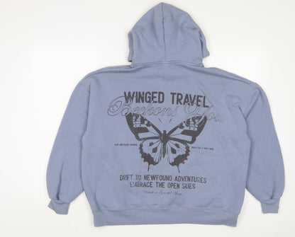 Womens UK Size M Pull&Bear Blue Pullover Hoodie