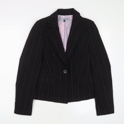 Red Herring Womens Black Striped Jacket Blazer Size 8 Button