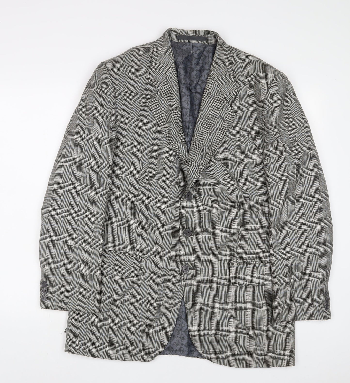 T. Bickerdyke & Sons Mens Grey Plaid Polyester Jacket Suit Jacket Size 40 Regular