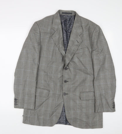 T. Bickerdyke & Sons Mens Grey Plaid Polyester Jacket Suit Jacket Size 40 Regular