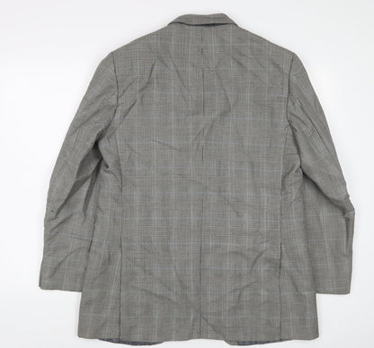 T. Bickerdyke & Sons Mens Grey Plaid Polyester Jacket Suit Jacket Size 40 Regular