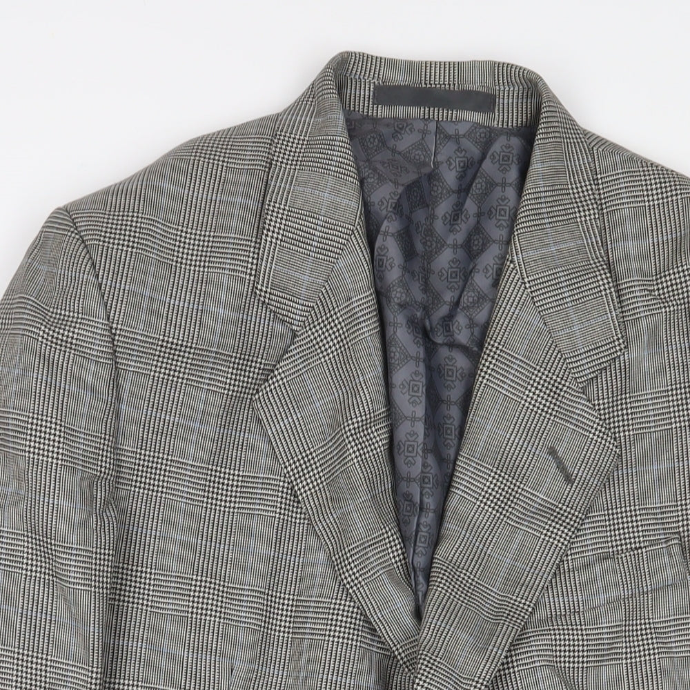 T. Bickerdyke & Sons Mens Grey Plaid Polyester Jacket Suit Jacket Size 40 Regular