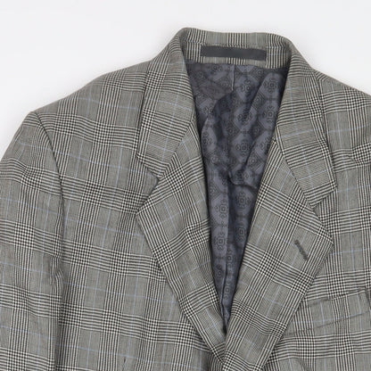 T. Bickerdyke & Sons Mens Grey Plaid Polyester Jacket Suit Jacket Size 40 Regular