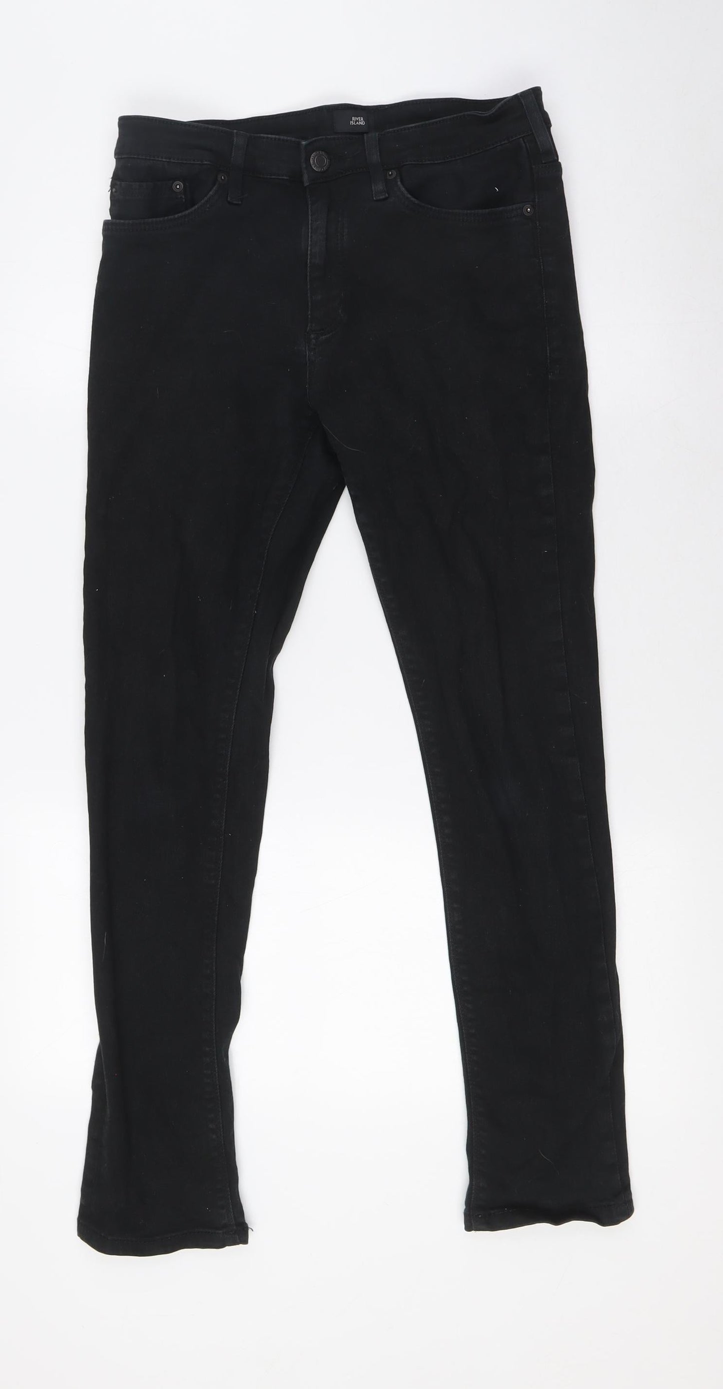 Mens UK Size 30 in River Island Regular Fit Skinny Black Jeans