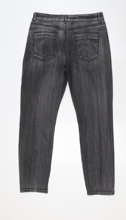 Label Lab Womens Black Cotton Mom Jeans Size 12 L28 in Regular Zip - Distressed pockets