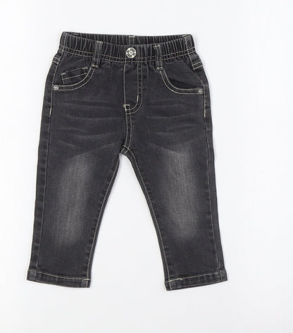 baby gang Baby Black 100% Cotton Cargo Jeans Size 9-12 Months