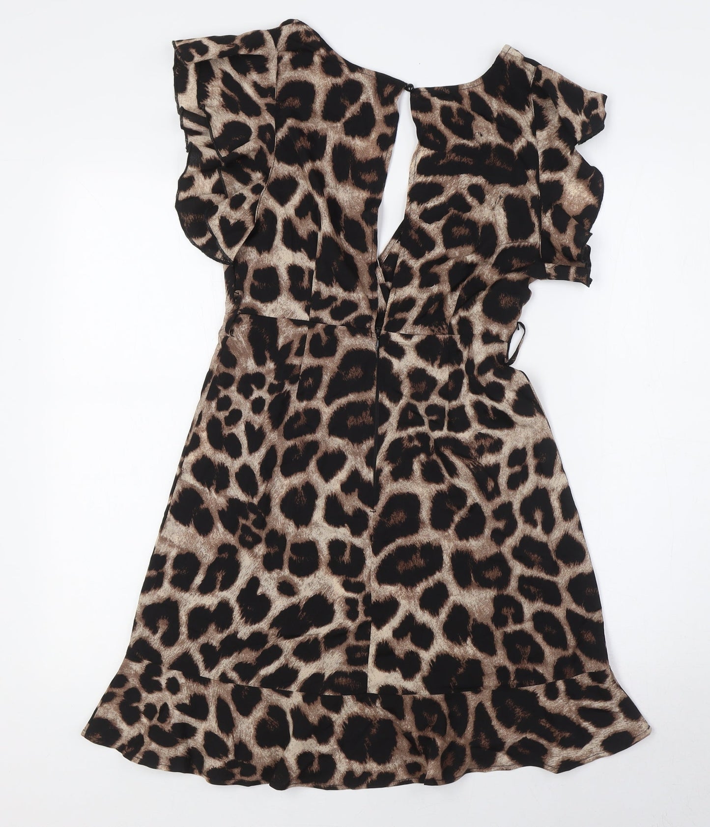 AX Womens Beige Animal Print Polyester A-Line Size 8 V-Neck Zip