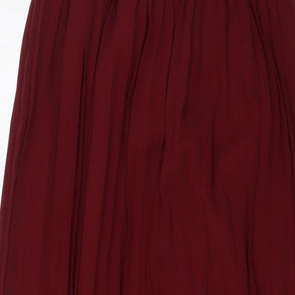 Chi Chi Womens Red Polyester Ball Gown Size 8 Off the Shoulder Zip - Pleated, Lace
