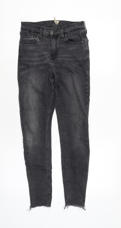 Topshop Womens Grey Cotton Blend Straight Jeans Size 12 L25 in Regular Zip - Raw Hem