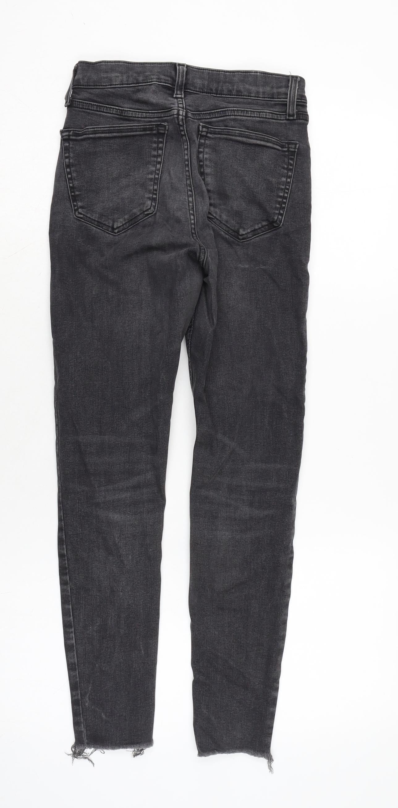 Topshop Womens Grey Cotton Blend Straight Jeans Size 12 L25 in Regular Zip - Raw Hem