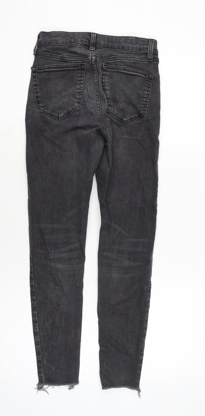 Topshop Womens Grey Cotton Blend Straight Jeans Size 12 L25 in Regular Zip - Raw Hem