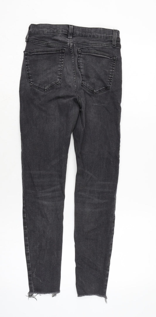 Topshop Womens Grey Cotton Blend Straight Jeans Size 12 L25 in Regular Zip - Raw Hem