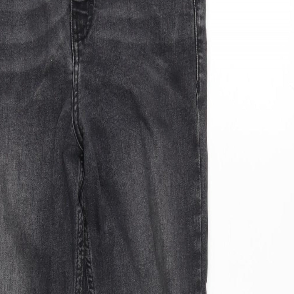 Topshop Womens Grey Cotton Blend Straight Jeans Size 12 L25 in Regular Zip - Raw Hem