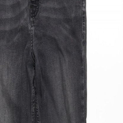 Topshop Womens Grey Cotton Blend Straight Jeans Size 12 L25 in Regular Zip - Raw Hem