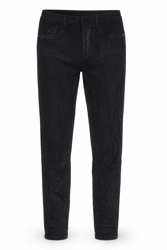 Front view of Denim & Co. women’s black cotton blend tapered jeans, size UK 10, 28.5-inch leg regular zip
