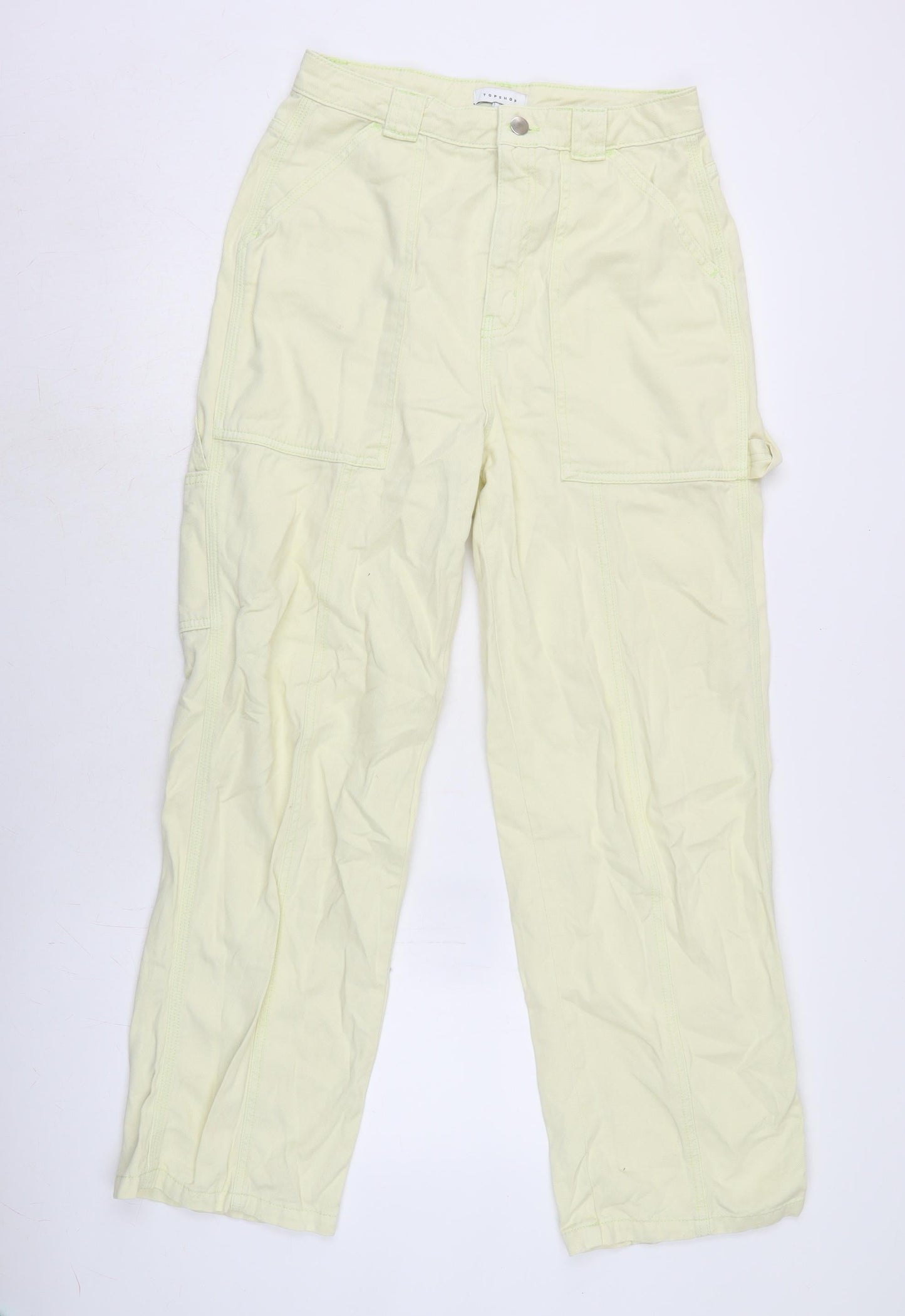 Topshop Womens Yellow Cotton Wide-Leg Jeans Size 10 L28.5 in Regular Tie