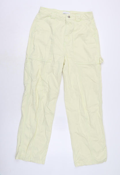 Topshop Womens Yellow Cotton Wide-Leg Jeans Size 10 L28.5 in Regular Tie