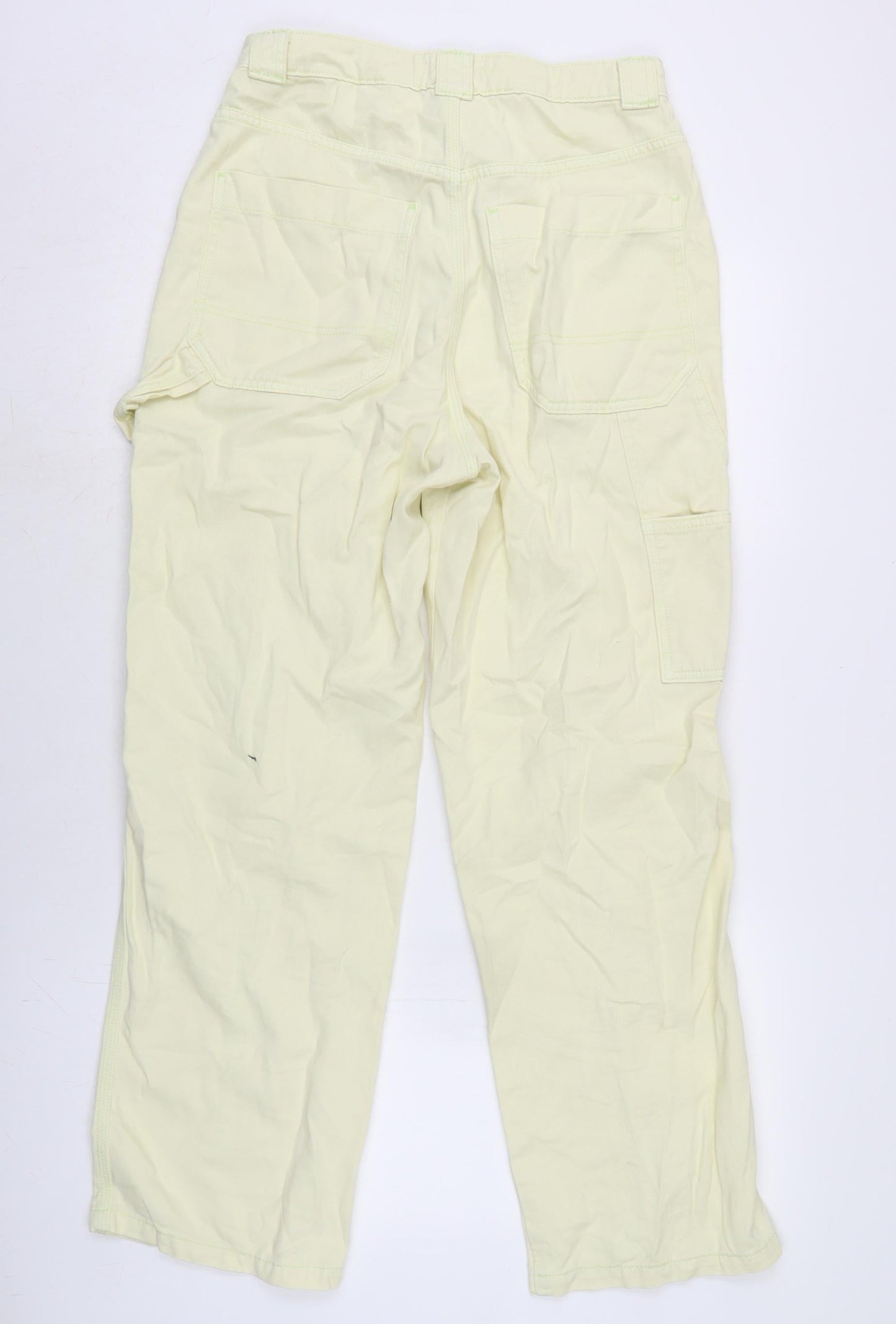 Topshop Womens Yellow Cotton Wide-Leg Jeans Size 10 L28.5 in Regular Tie