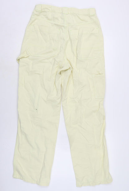 Topshop Womens Yellow Cotton Wide-Leg Jeans Size 10 L28.5 in Regular Tie