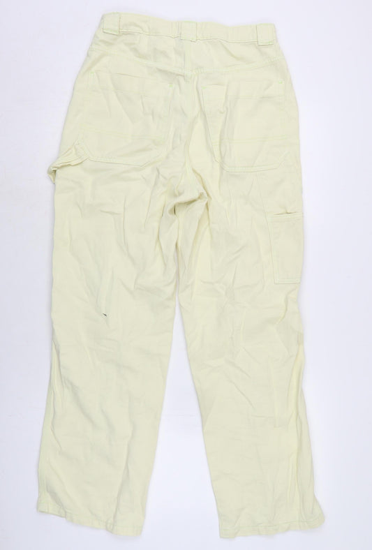 Topshop Womens Yellow Cotton Wide-Leg Jeans Size 10 L28.5 in Regular Tie