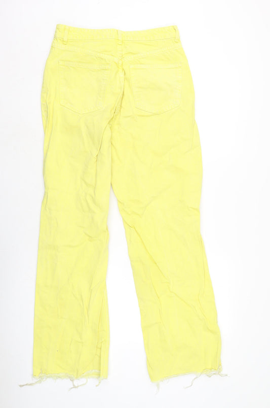 Zara Womens Yellow Cotton Tapered Jeans Size 12 L31 in Regular Zip - Raw Hem